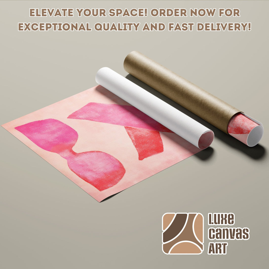 Abstract art poster roll featuring pink & red hues. Elevate your space with Luxe Canvas Art! Order now!