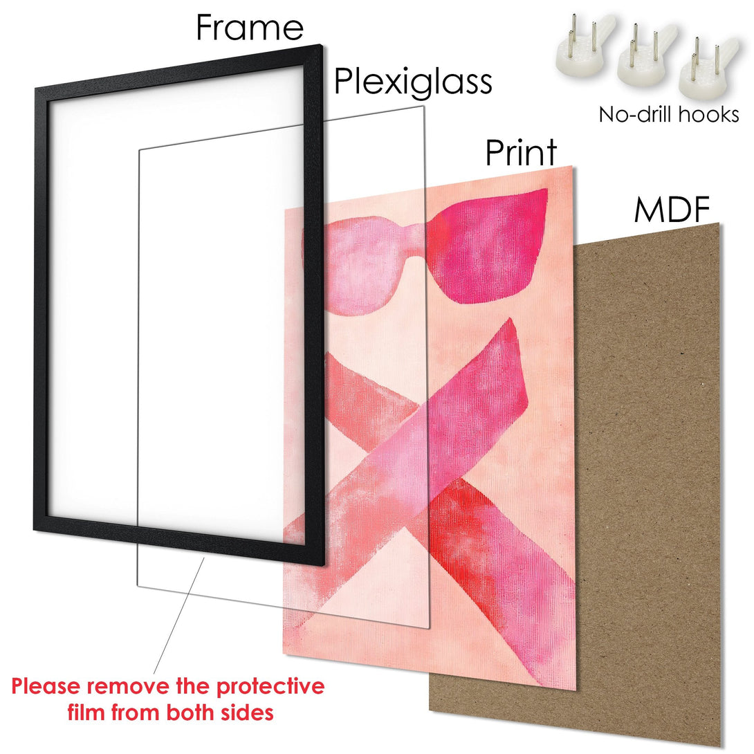 Framed Poster featuring abstract art in pink and peach hues. Modern style, ready to hang and brighten your space.