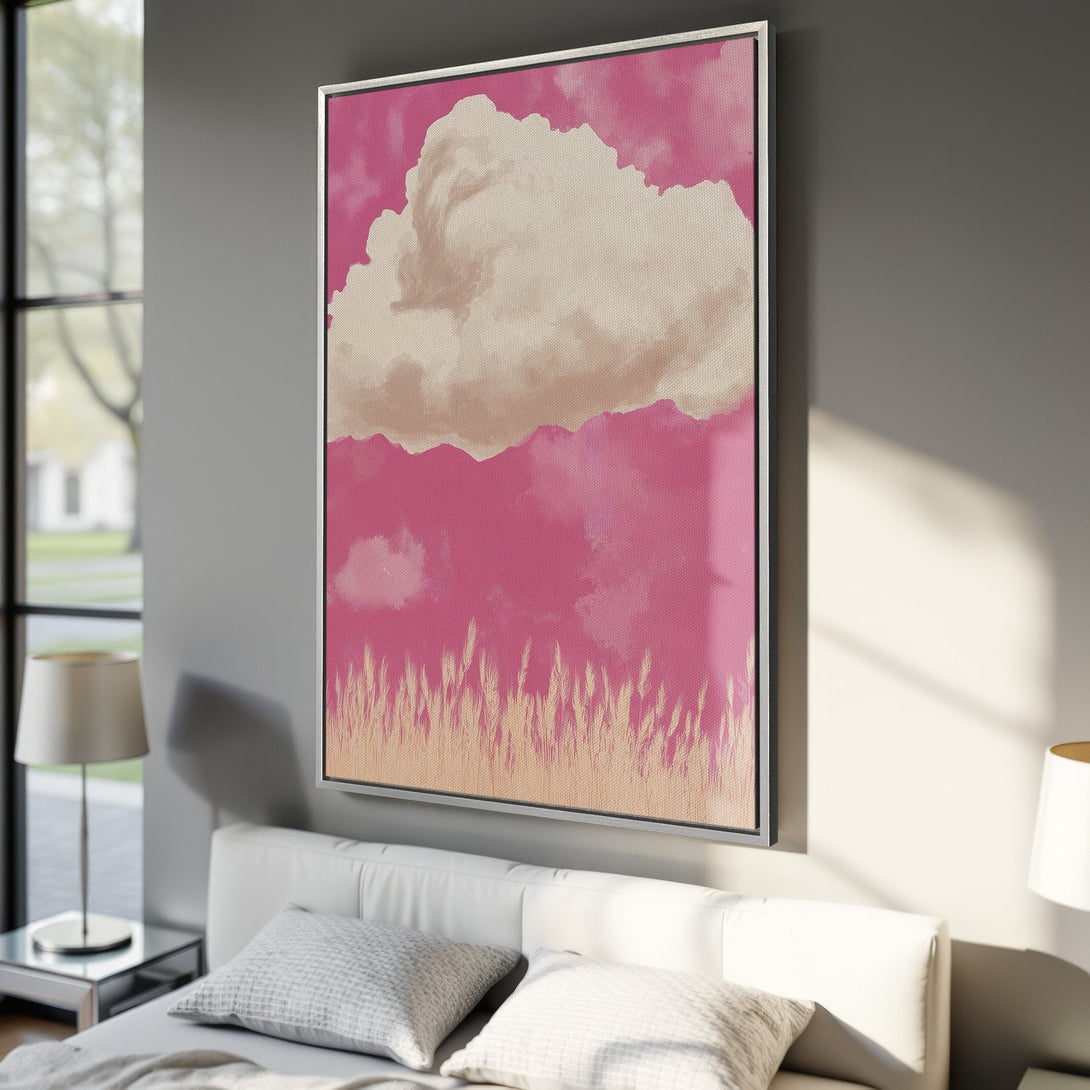 Framed Wall Art featuring a dreamy cloudscape in pink and beige tones, perfect for adding a touch of serenity to any room's decor.