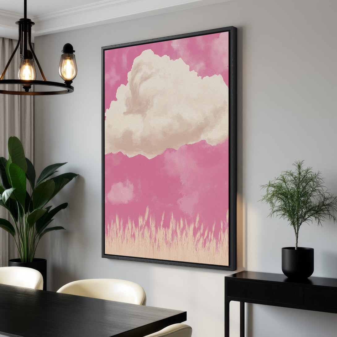 Framed Wall Art featuring a dreamy cloudscape in pink and beige tones. Modern abstract art for a stylish interior. Shop our Canvas Print collection today!