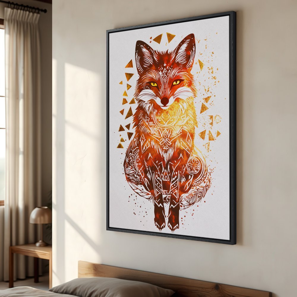 Framed Wall Art: Stunning watercolor fox print in warm orange and yellow tones. Perfect for adding a touch of boho style to your home decor.