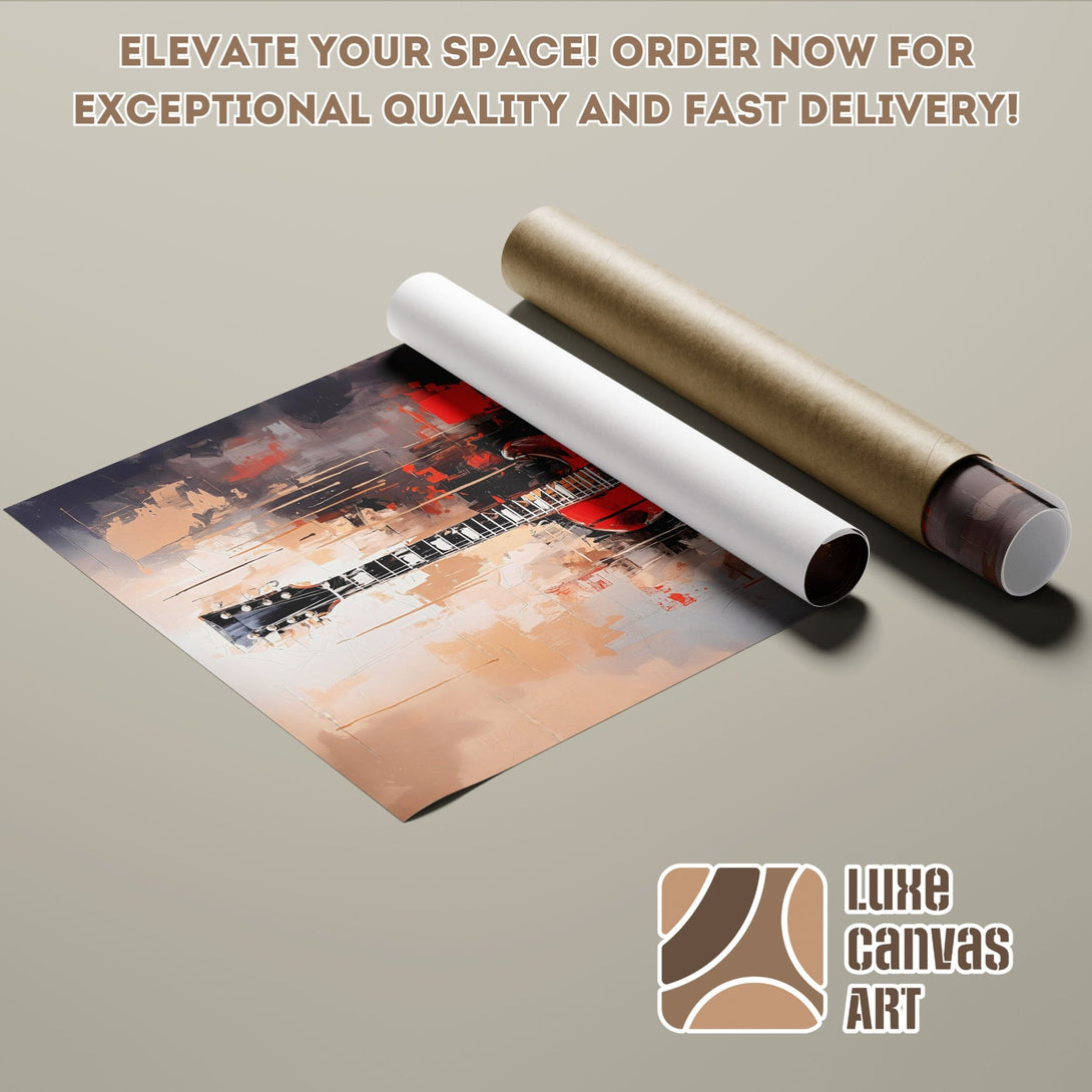 Abstract guitar Poster Roll in warm tones. Elevate your space with this stylish art piece. Order now for fast delivery!