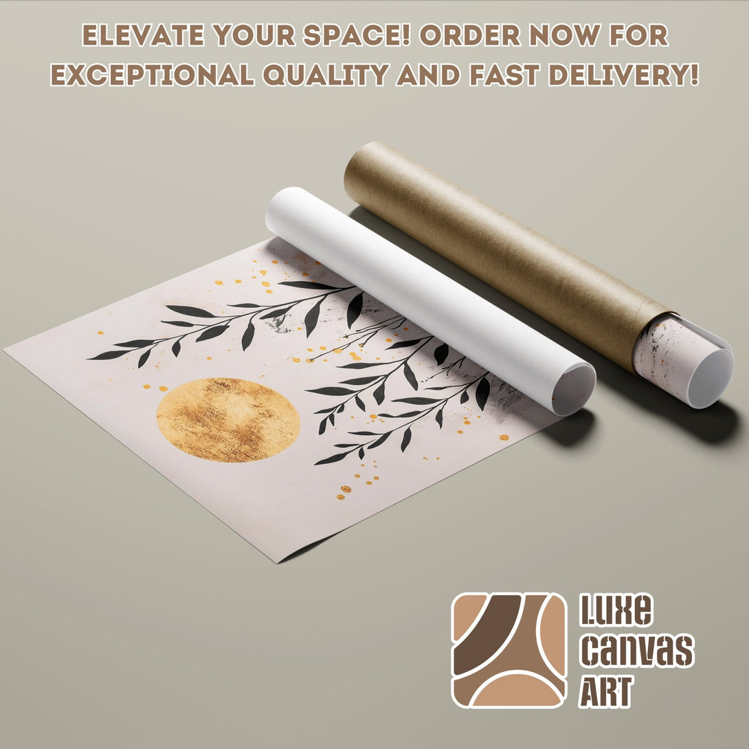 Abstract art Poster Roll with neutral tones, gold accents, and botanical elements. Elevate your space with Luxe Canvas Art!