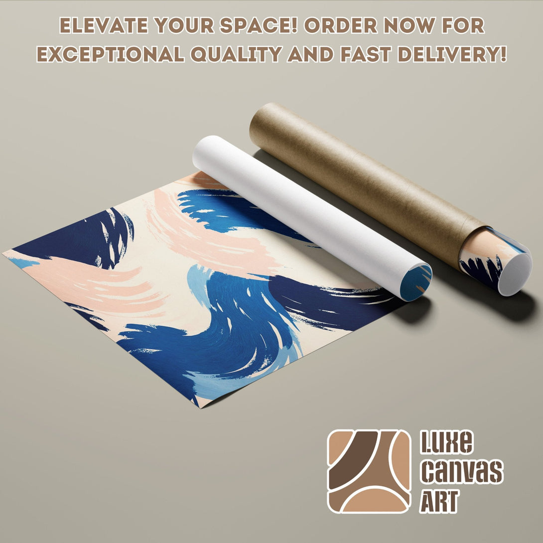 Abstract art poster roll with blue, pink, and beige brushstrokes. Elevate your space with this premium Poster!