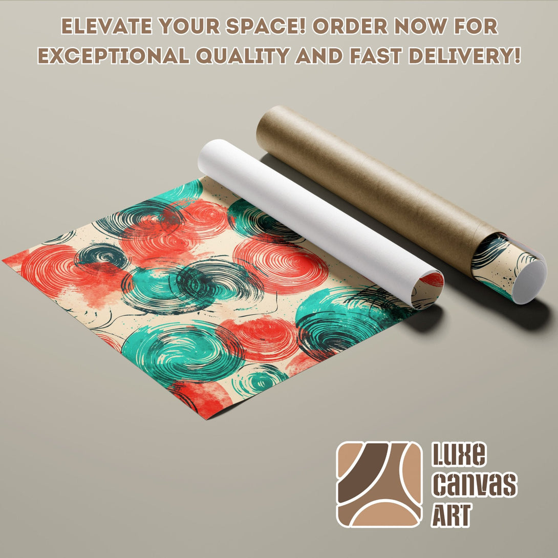 Abstract art Poster Roll with red, teal, and beige color palette. Elevate your space!