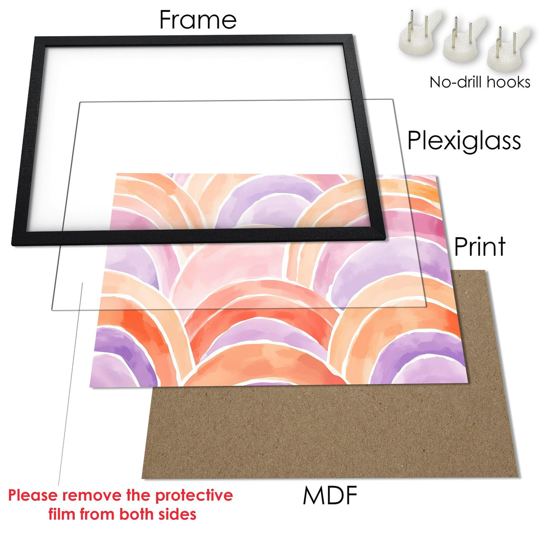 Framed Poster featuring watercolor abstract art in a warm, pastel color palette. Perfect wall decor!