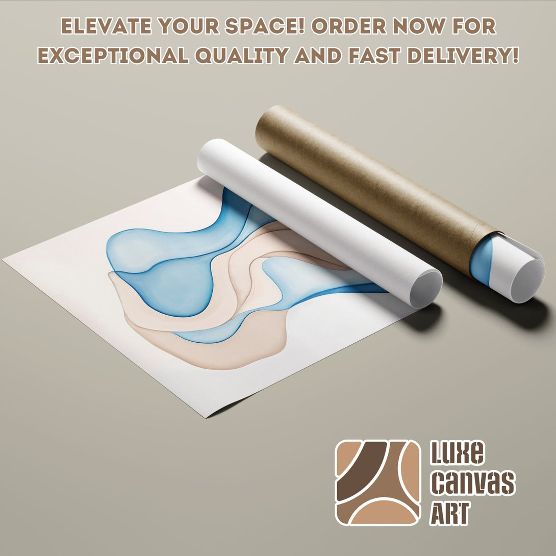 Abstract art poster roll in blue & beige. Elevate your space with this stunning poster! Order now.