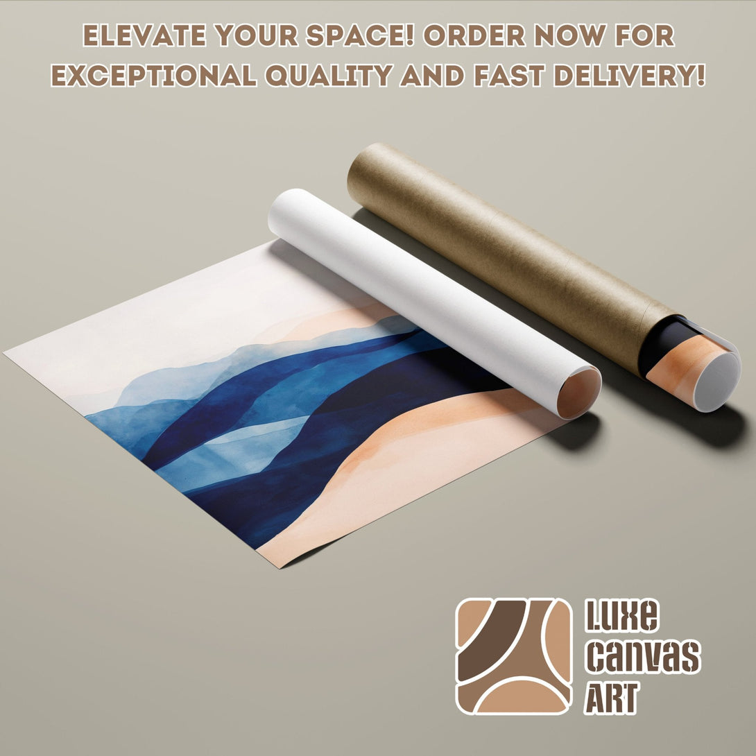 Abstract blue and beige landscape Poster Roll. Modern art print with a soothing color palette. Elevate your space today!