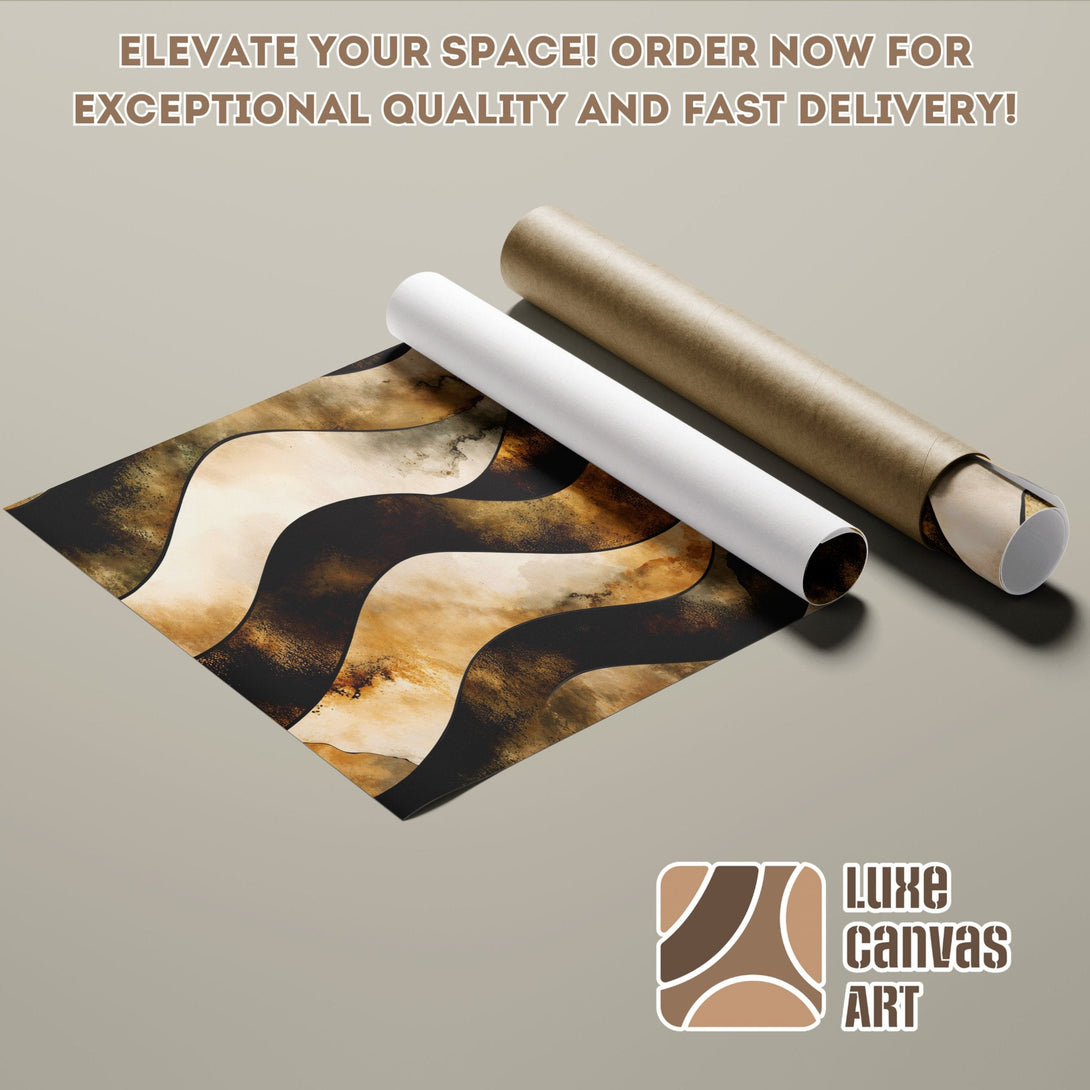 Abstract Poster Roll with brown and beige wavy design. Elevate your space with Luxe Canvas Art!