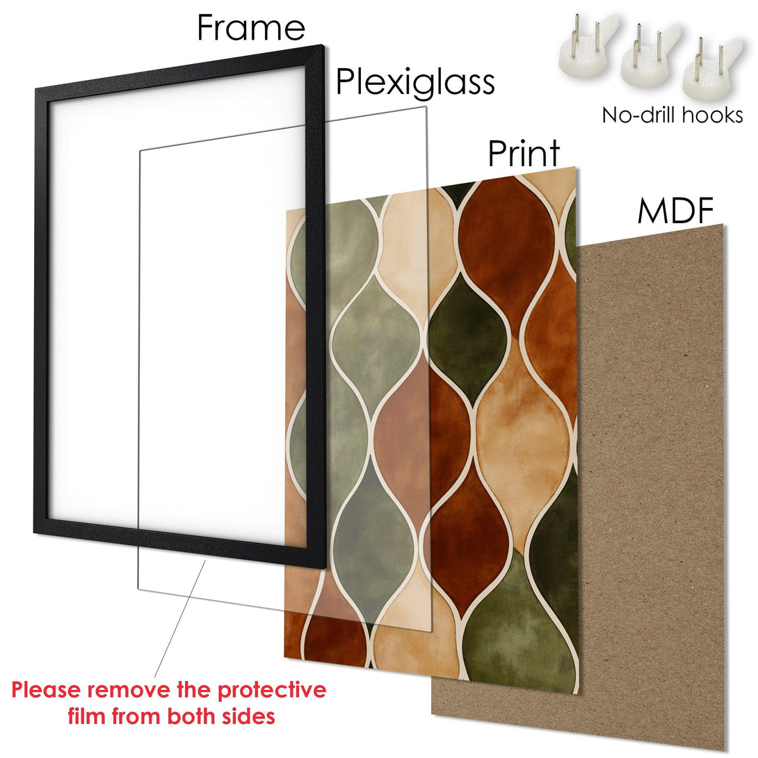Framed Poster with abstract geometric design in earthy tones. Modern wall art for your home.