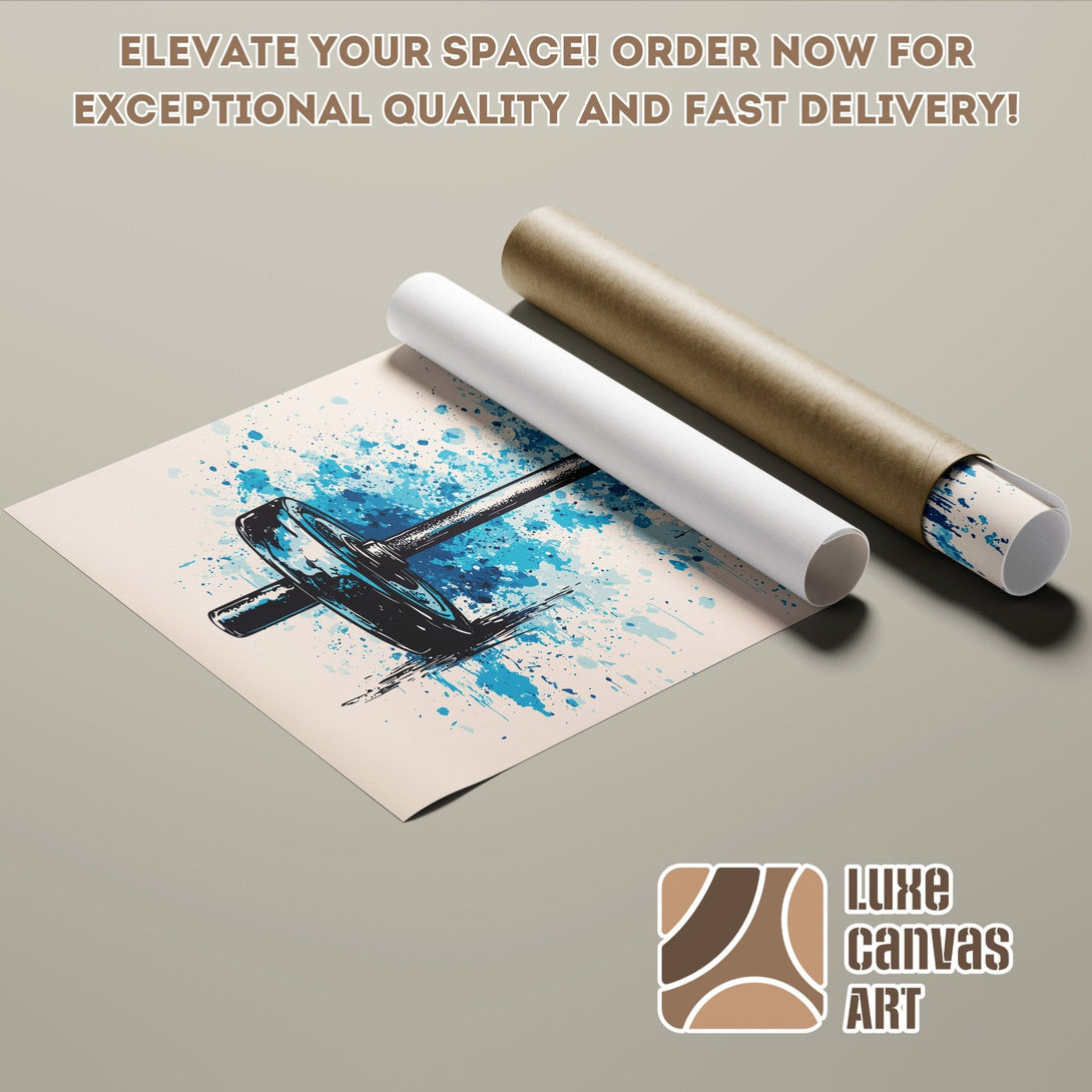 Abstract art Poster Roll with blue and black accents, neutral palette. Elevate your space!