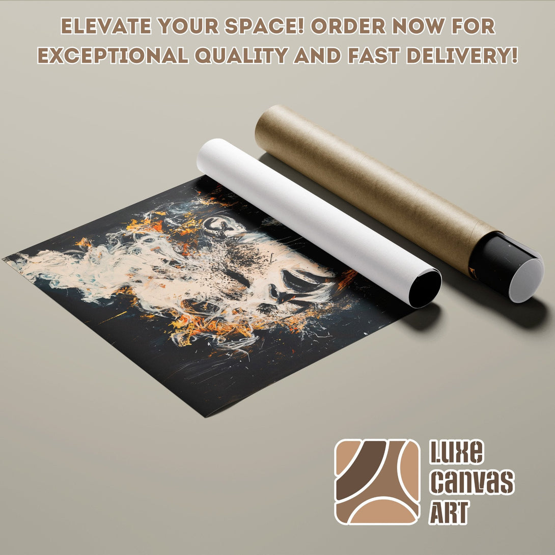 Abstract art Poster Roll, black, white, and orange color palette, ready to elevate your space!