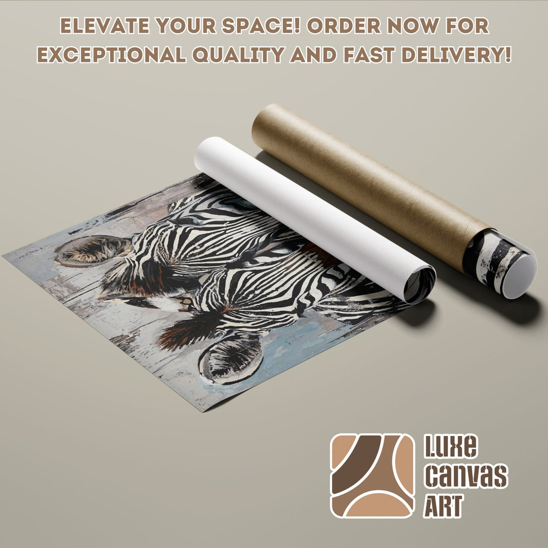 Zebra art poster roll in neutral tones. Elevate your space with this stunning animal print poster. Order yours today!
