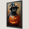 Adorable Black Cat in Witch Hat Art Poster for Halloween