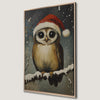 Adorable Owl with Santa Hat Canvas Print Christmas Decor