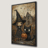 Adorable Witch and Cat Halloween Canvas Print Art
