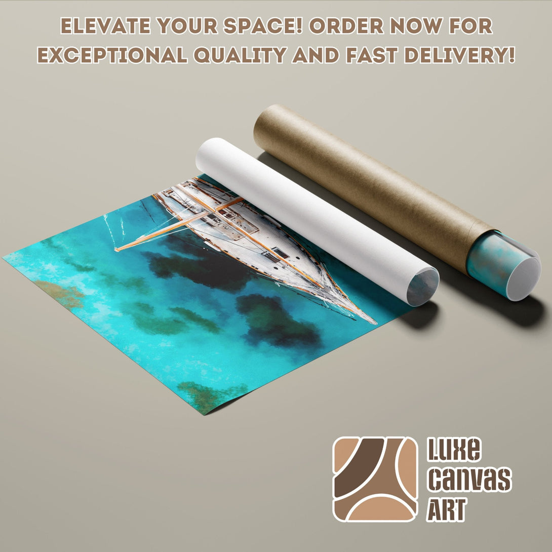 Poster Roll featuring a sailboat on turquoise water, artistic style, vibrant colors. Order now!