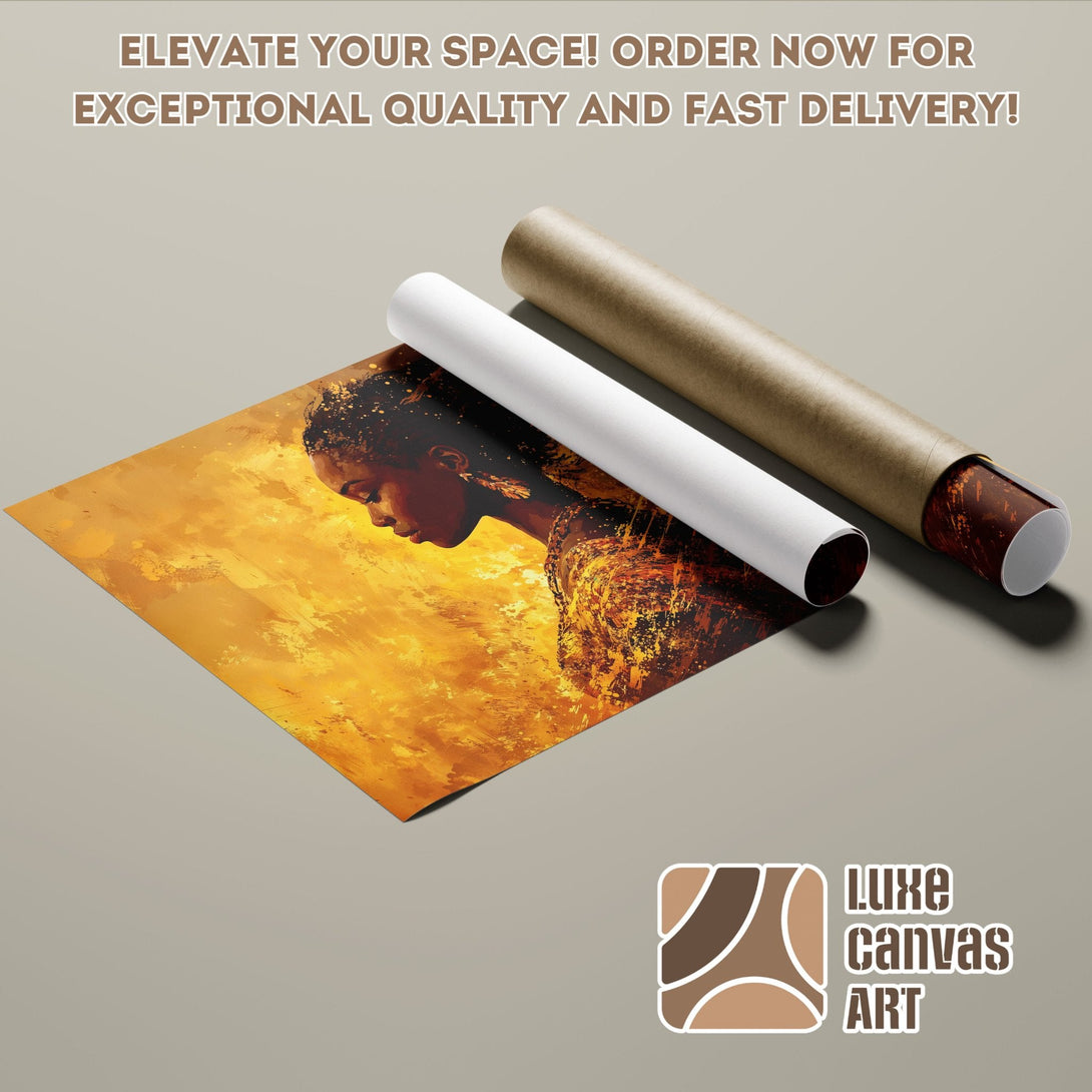 Abstract art poster roll featuring a woman in warm tones. Elevate your space with this stunning poster!