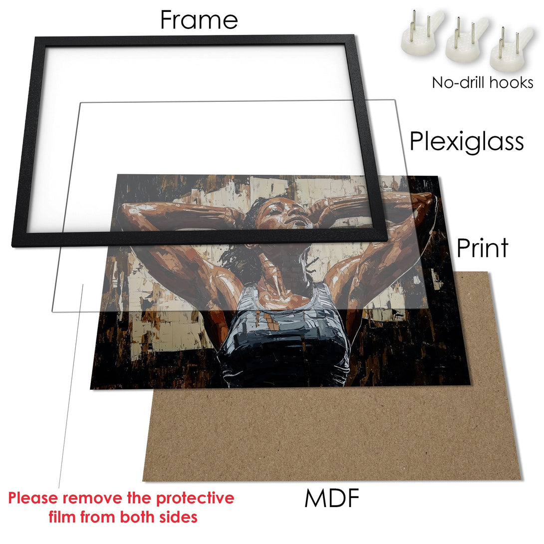 Framed Poster featuring an expressive portrait in a warm, earthy palette. Modern art style, perfect for home decor.