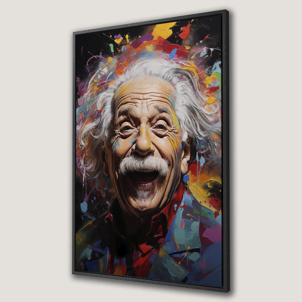 Framed Wall Art: Colorful abstract portrait of Einstein. Vibrant, expressive artwork with a bold, multi-colored palette. Perfect for adding personality to any space.