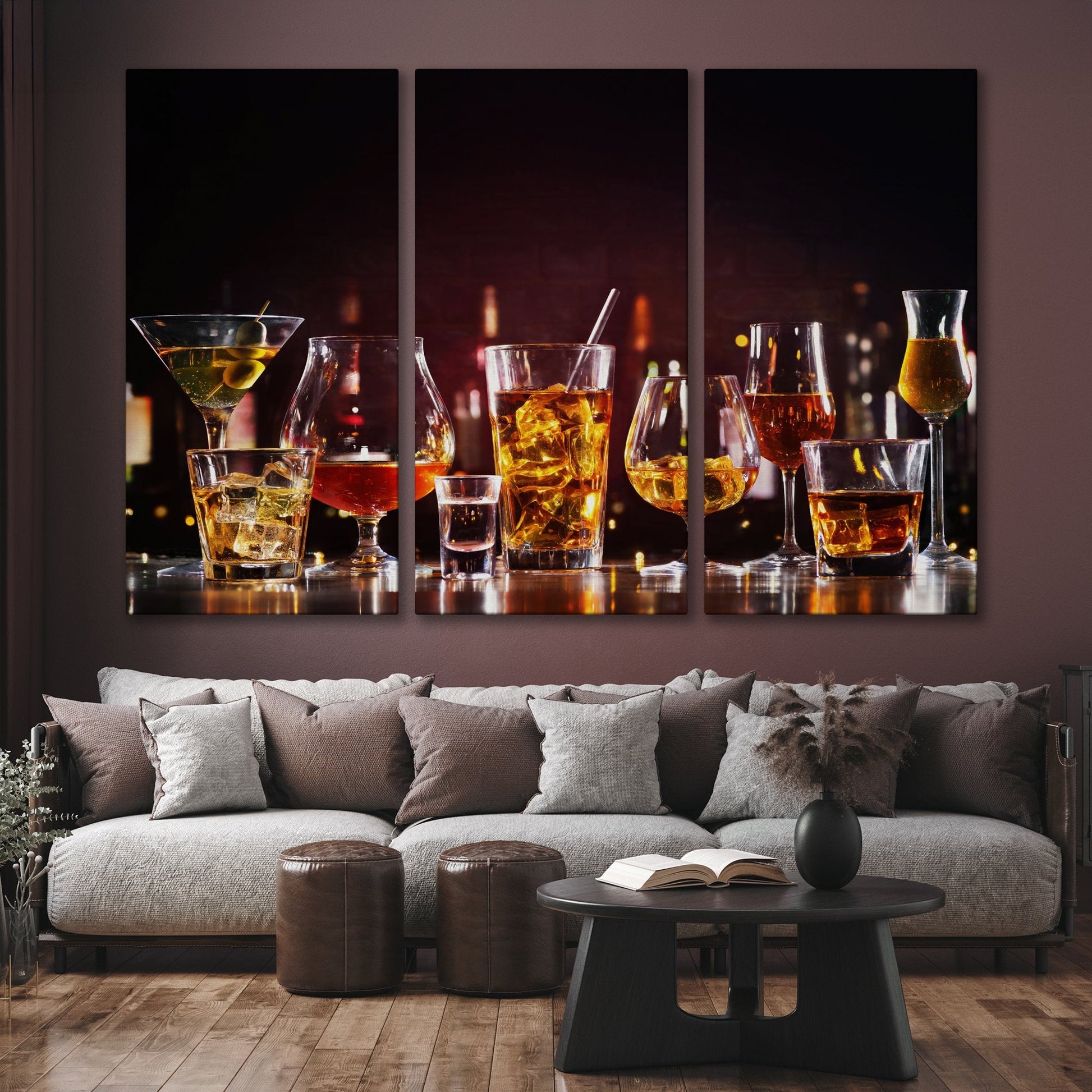 Alcohol Decor in Glasses Bar Counter Canvas Print Art