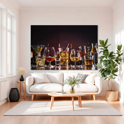 Alcohol Decor in Glasses Bar Counter Canvas Print Art