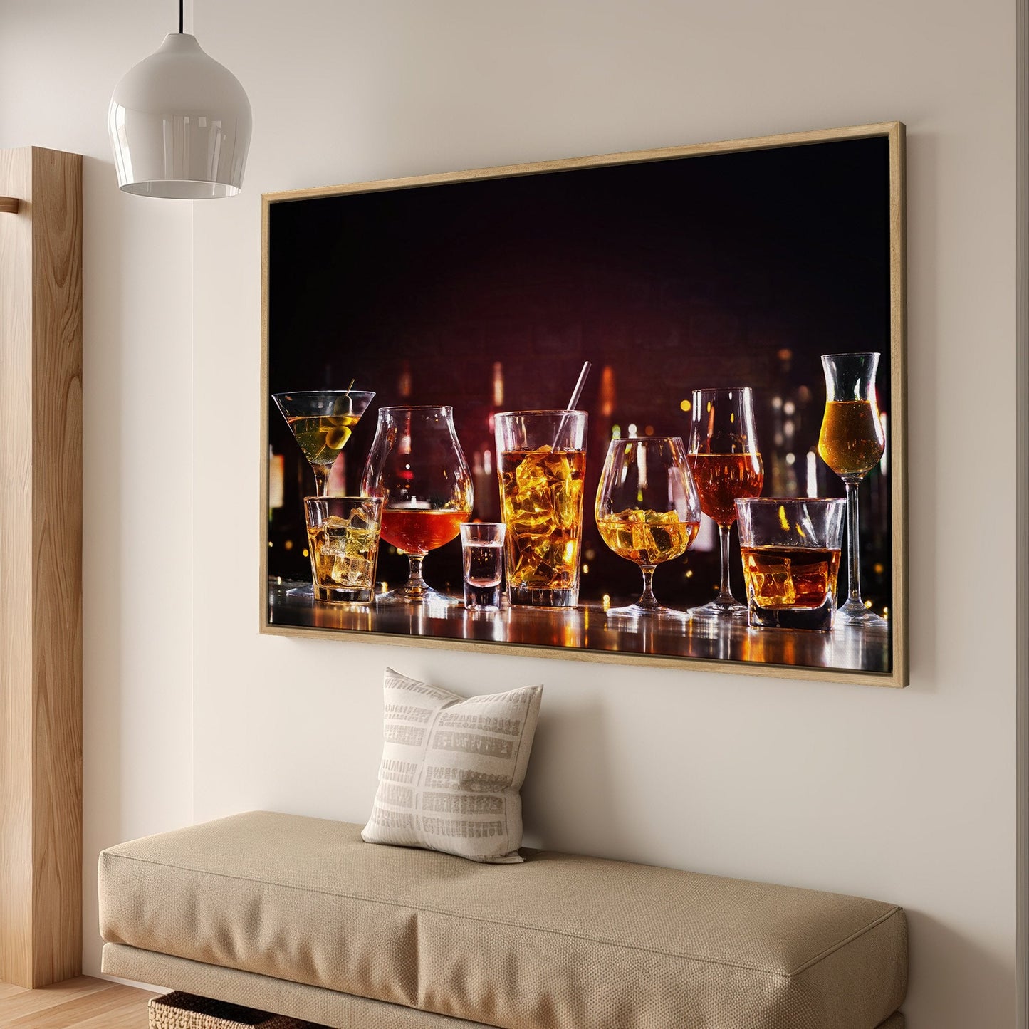 Alcohol Decor in Glasses Bar Counter Canvas Print Art
