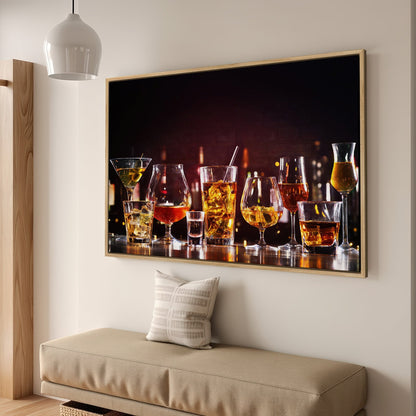 Alcohol Decor in Glasses Bar Counter Canvas Print Art