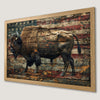 American Bison Wall Poster with USA Flag | Rustic Home Decor