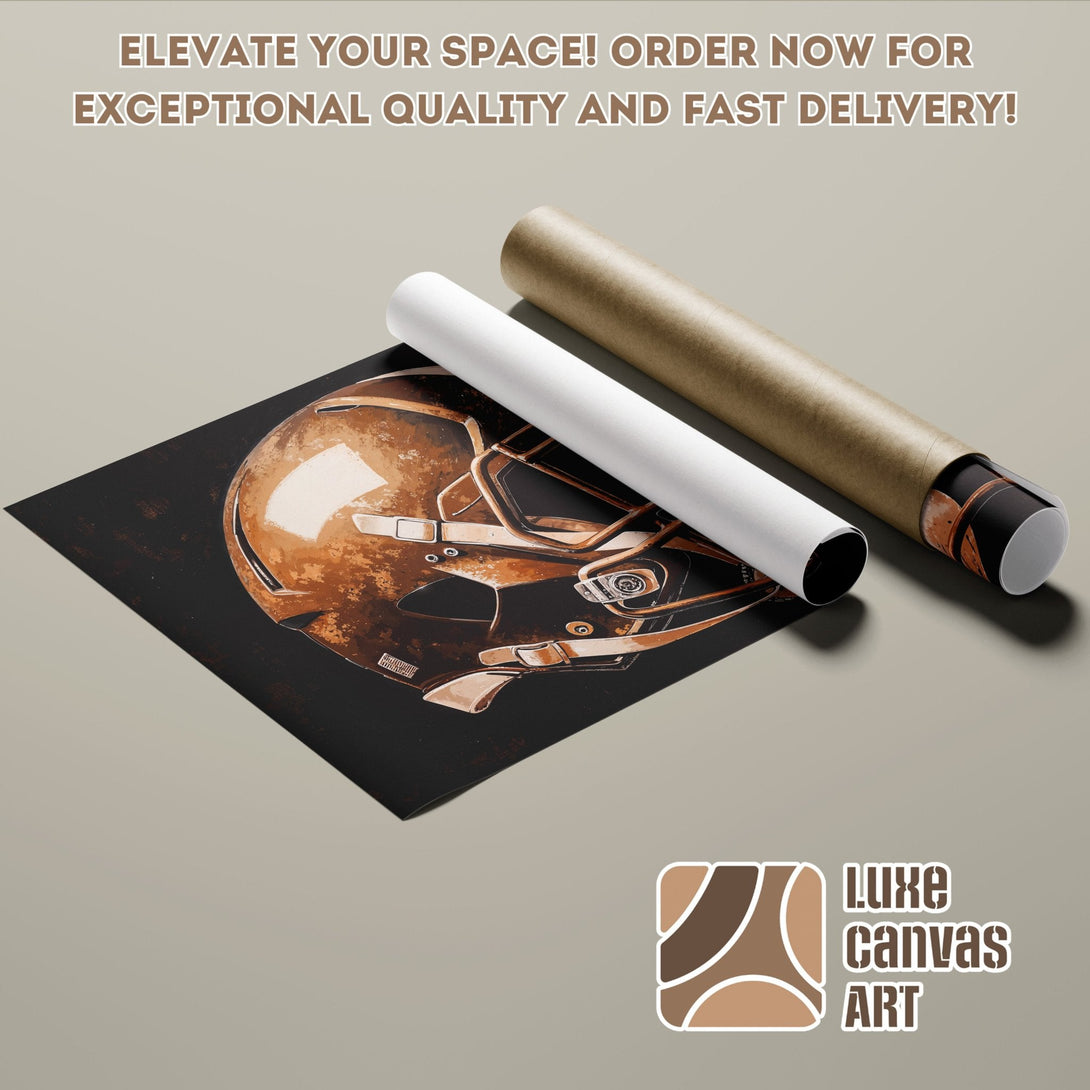Poster Roll featuring a football helmet, in a vintage style with a brown and black color palette.