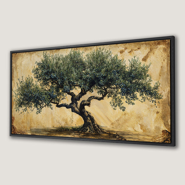 Framed Wall Art featuring a vintage olive tree painting in warm earth tones. Bring nature's beauty indoors with this stunning Canvas Print.