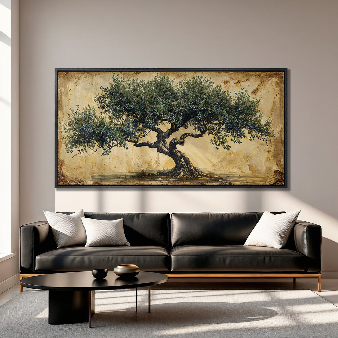 Framed Wall Art: Olive tree painting in warm, earthy tones. Enhance your living space with this stunning canvas print, perfect for any decor style.