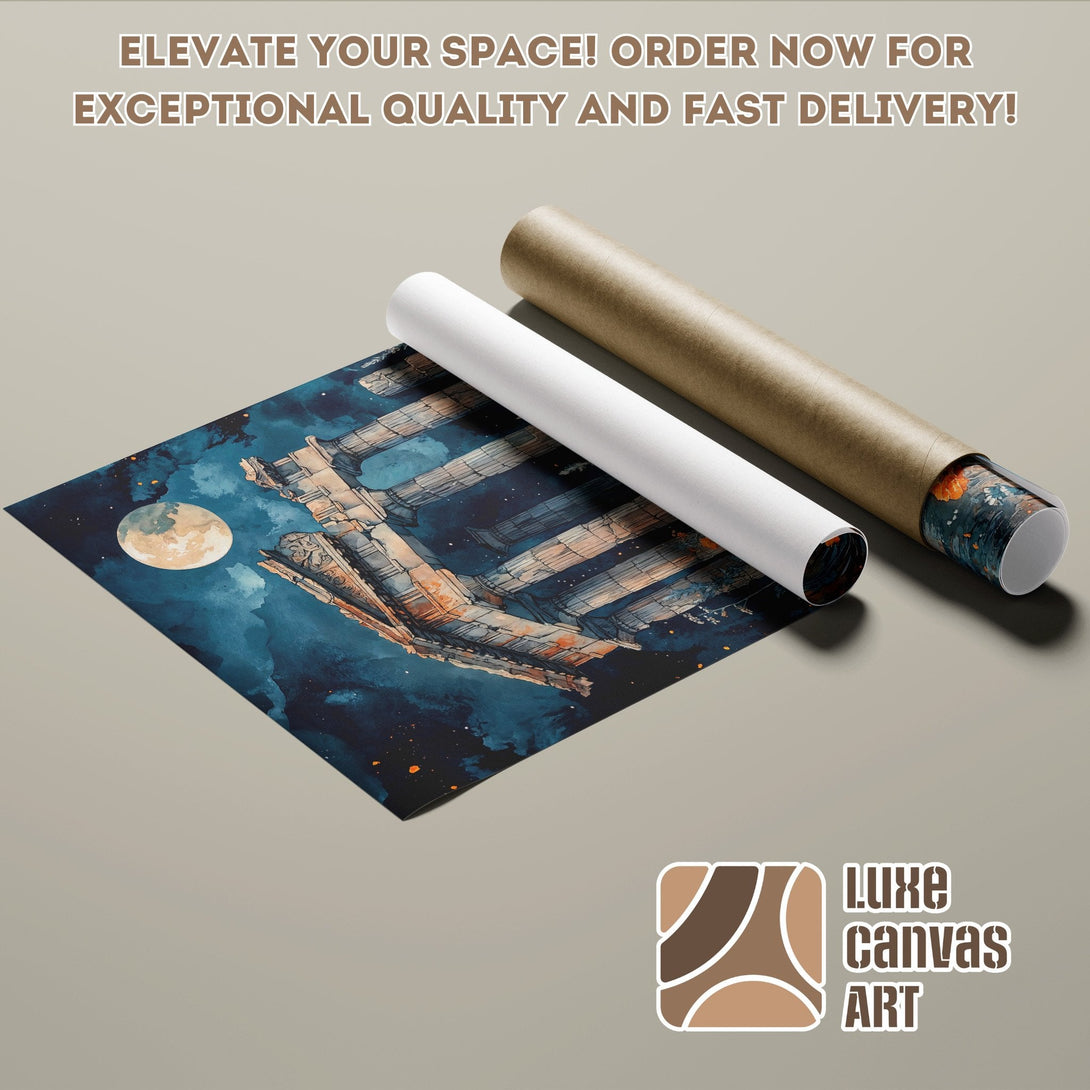 Poster Roll featuring a space-themed artwork in blue and gold tones. Elevate your space with this unique art!
