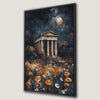 Ancient Ruins in Moonlight Canvas Print with Vibrant Flowers