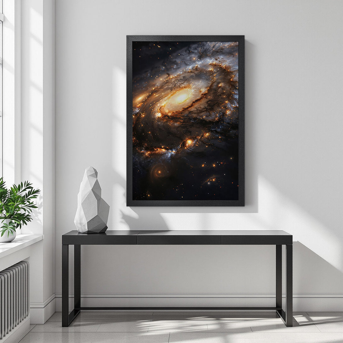 Framed Poster of a galaxy in warm tones. Modern art style, perfect for any space!