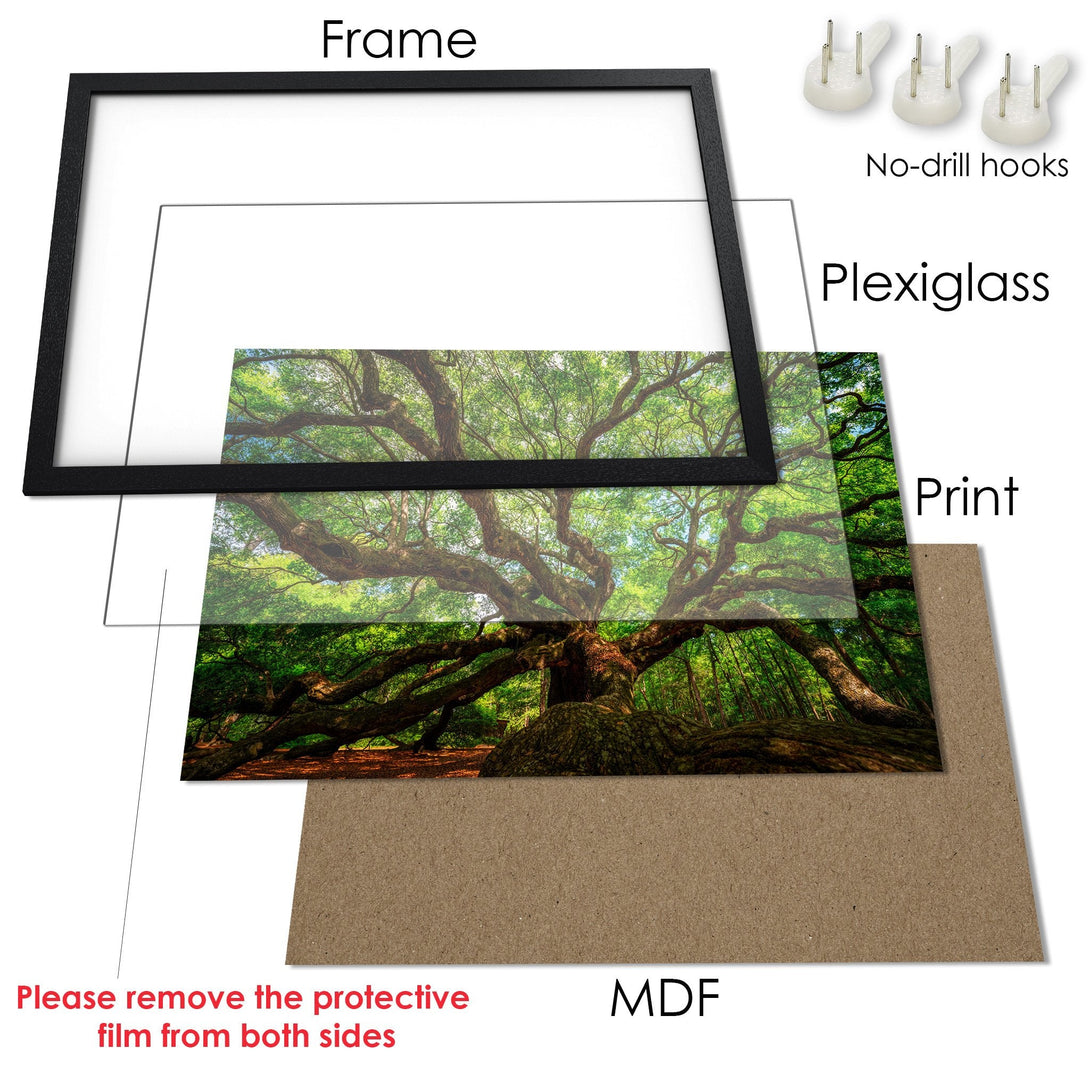 Framed Poster of a majestic tree, nature-inspired art in green and brown tones. Add a touch of nature to your space!