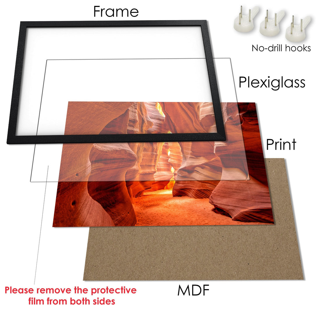 Framed Poster of a stunning canyon landscape. Warm, earthy tones and natural light create a breathtaking visual. Perfect wall art!