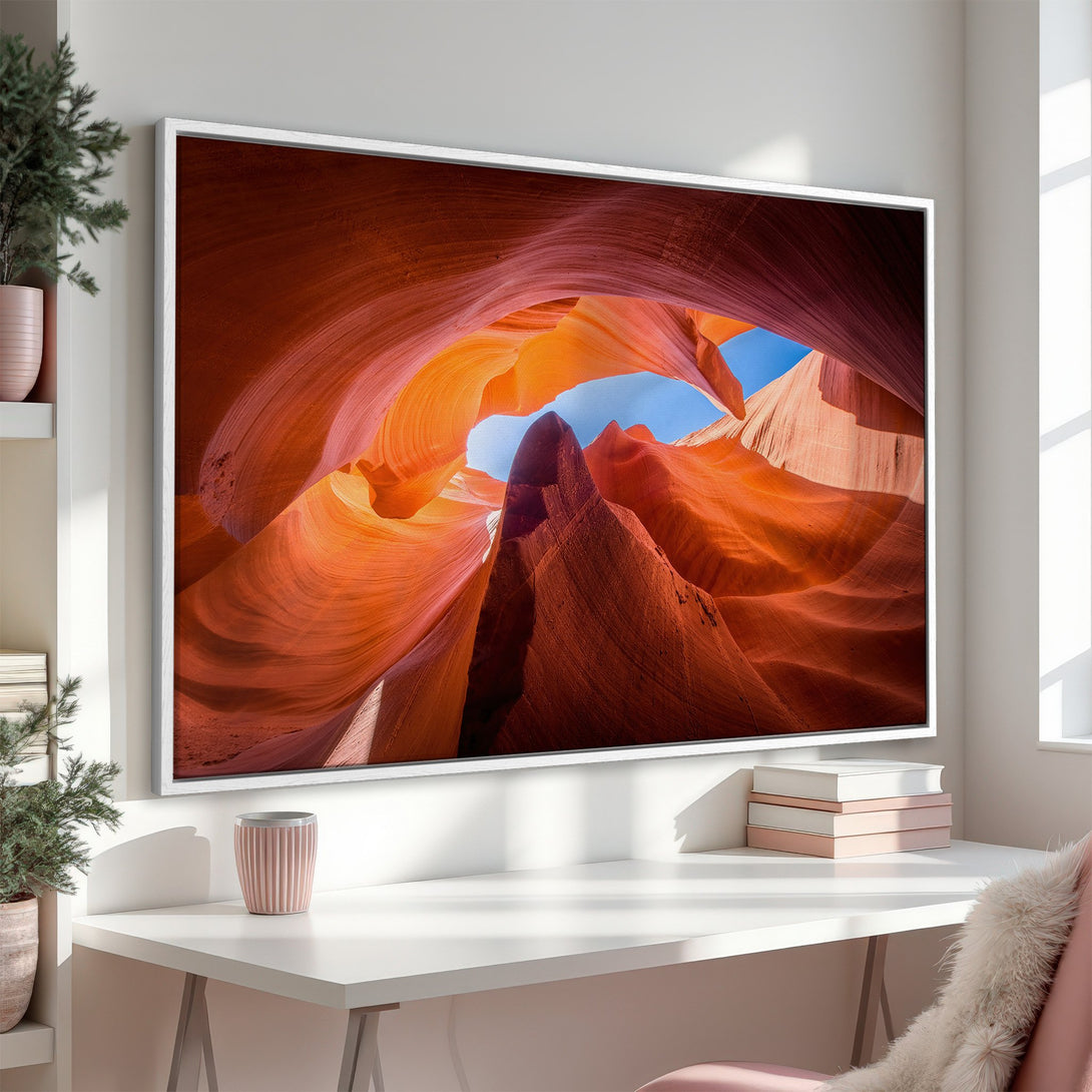 Framed Wall Art: Stunning canyon landscape in warm orange and red tones. Bring the beauty of nature into your home with this vibrant Canvas Print.