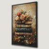 Antique Books and Autumn Flowers Framed Canvas Print