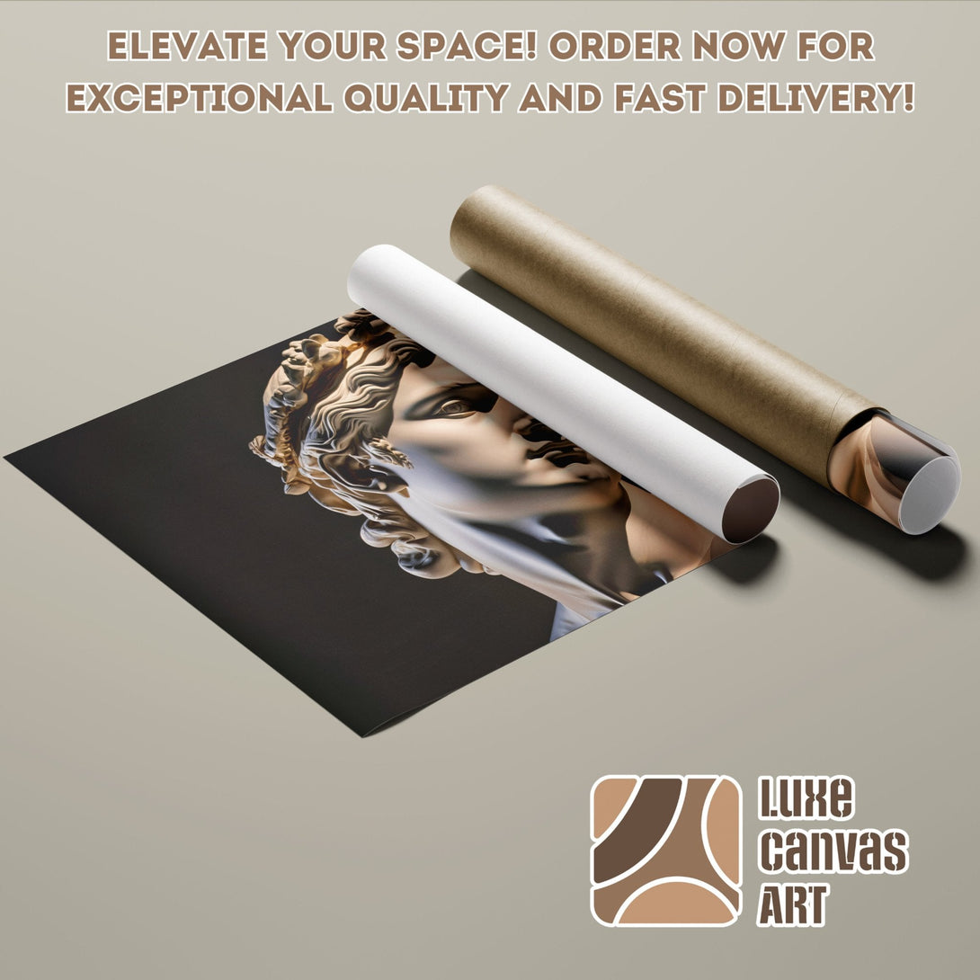 Poster Roll featuring a classical sculpture, neutral tones with a touch of bronze. Order now for fast delivery!