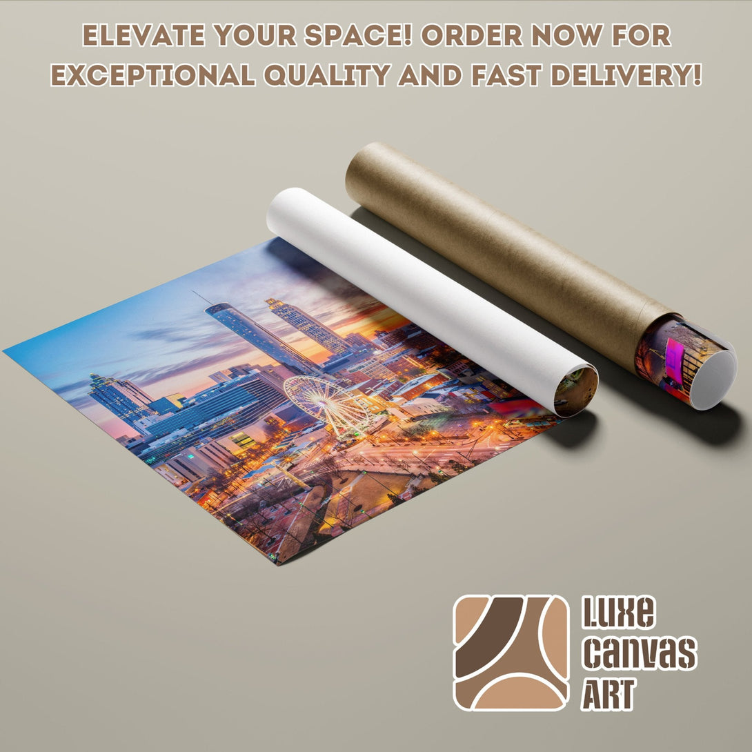 Atlanta city skyline poster roll with warm sunset colors. Elevate your space with this stunning art poster!