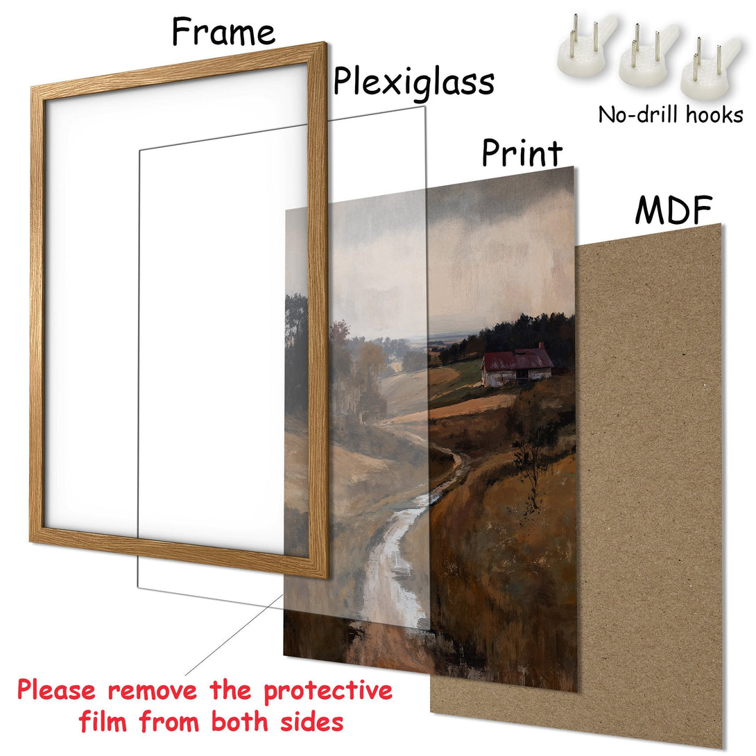 Framed Poster: Landscape art print with warm, earthy tones. Perfect wall decor for any room.