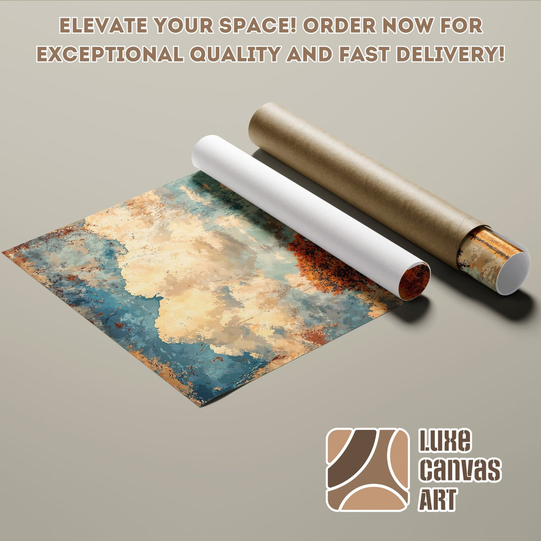 Abstract art Poster Roll in blue, beige, and brown tones. Elevate your space with this stunning art piece.