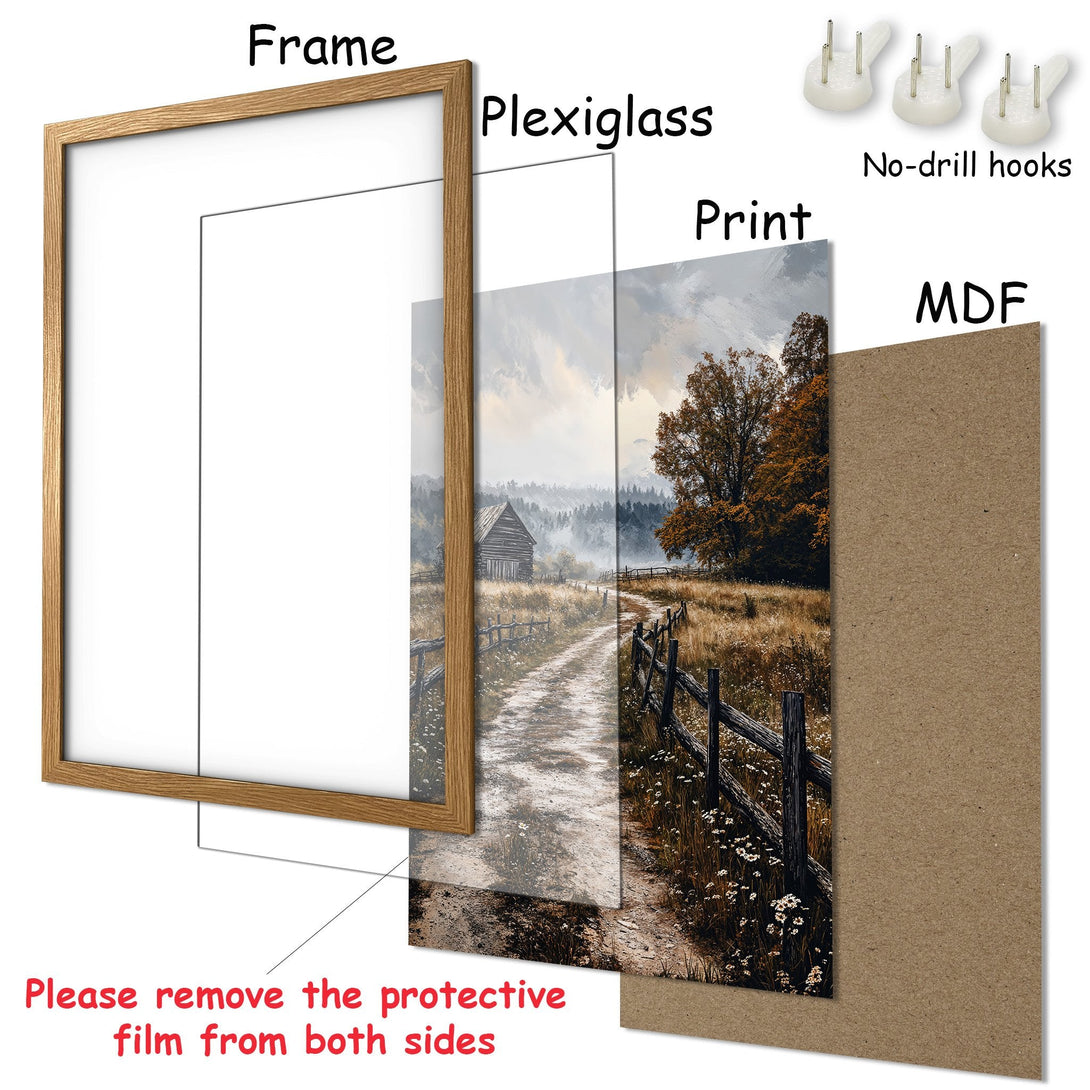 Framed Poster featuring a rustic landscape scene with a warm, earthy color palette. Perfect wall art for your home!