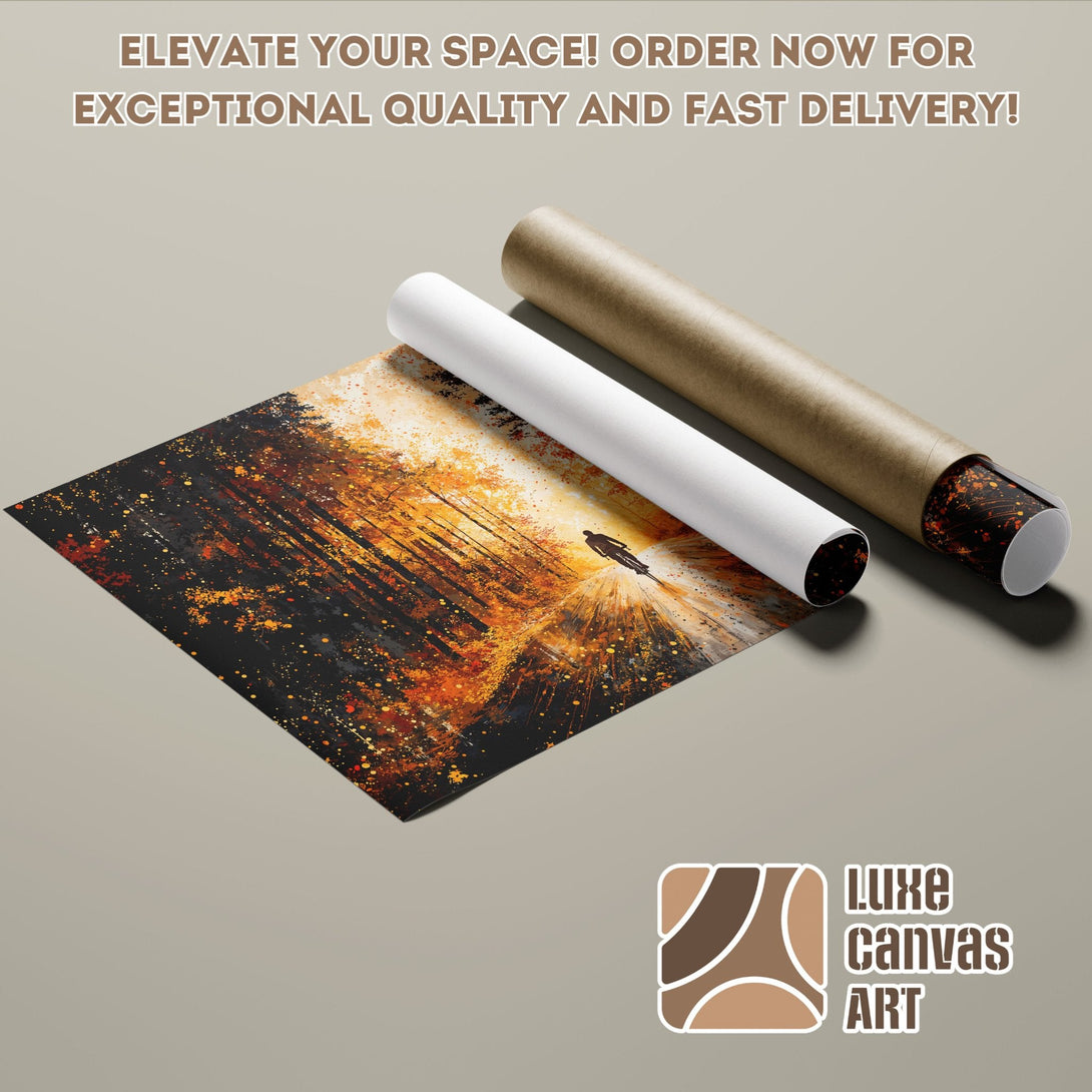 Abstract landscape Poster Roll in warm orange and black tones. Elevate your space today!