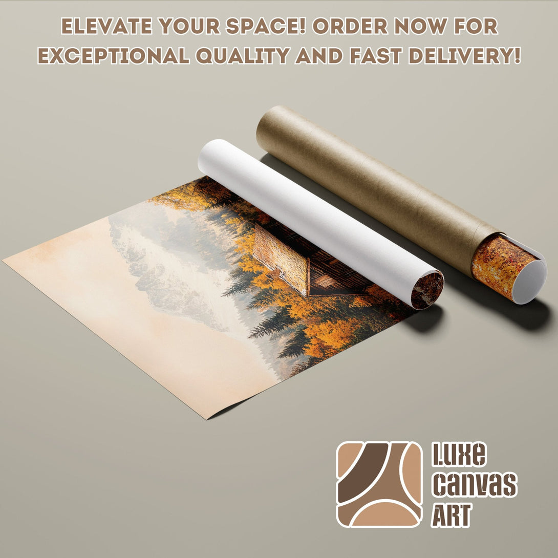 Poster Roll featuring a mountain landscape art print in warm, earthy tones. Elevate your space!