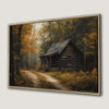 Autumn Cabin in Forest Canvas Print: Rustic Wall Art