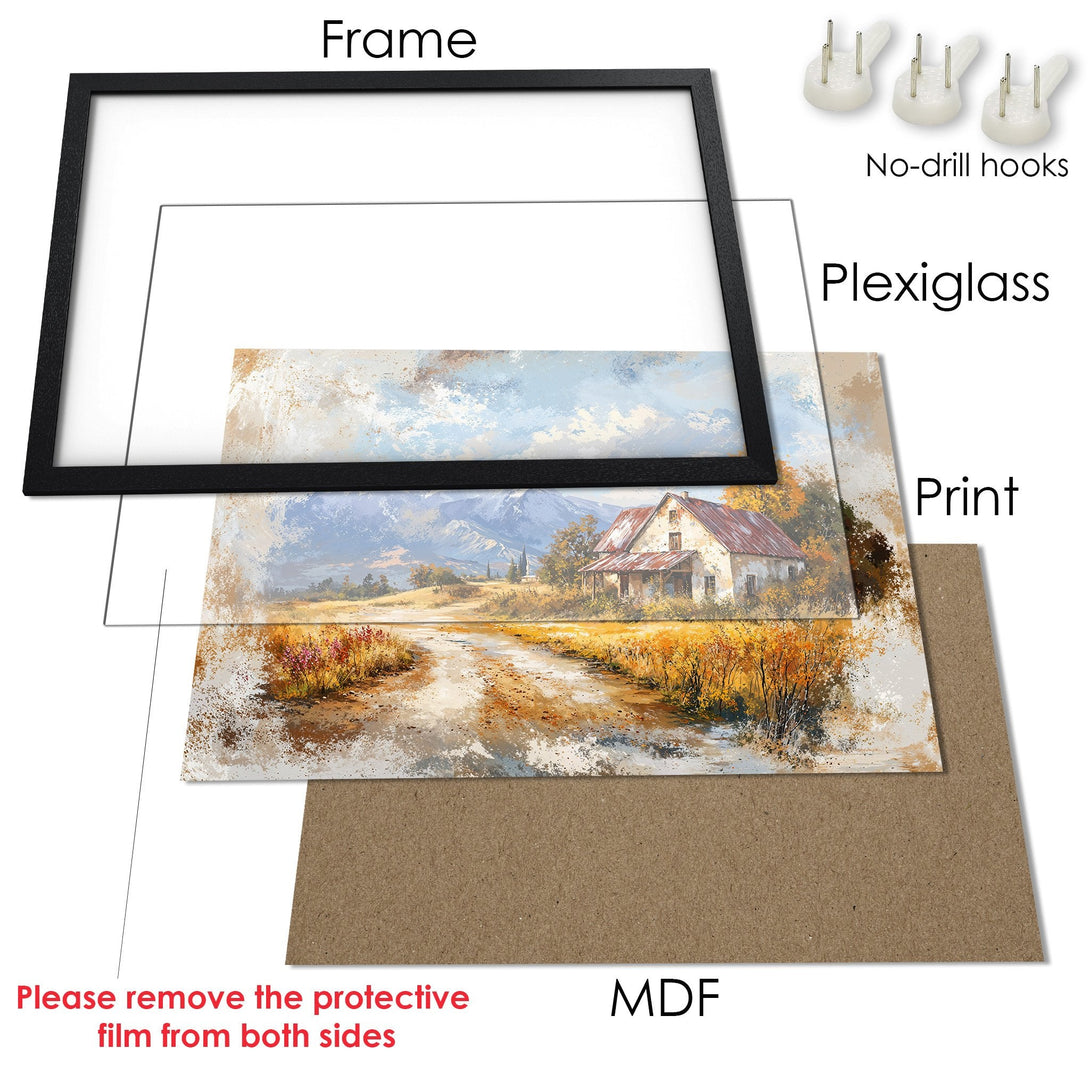 Framed Poster of a scenic landscape painting in warm earth tones. Perfect wall art for your home!
