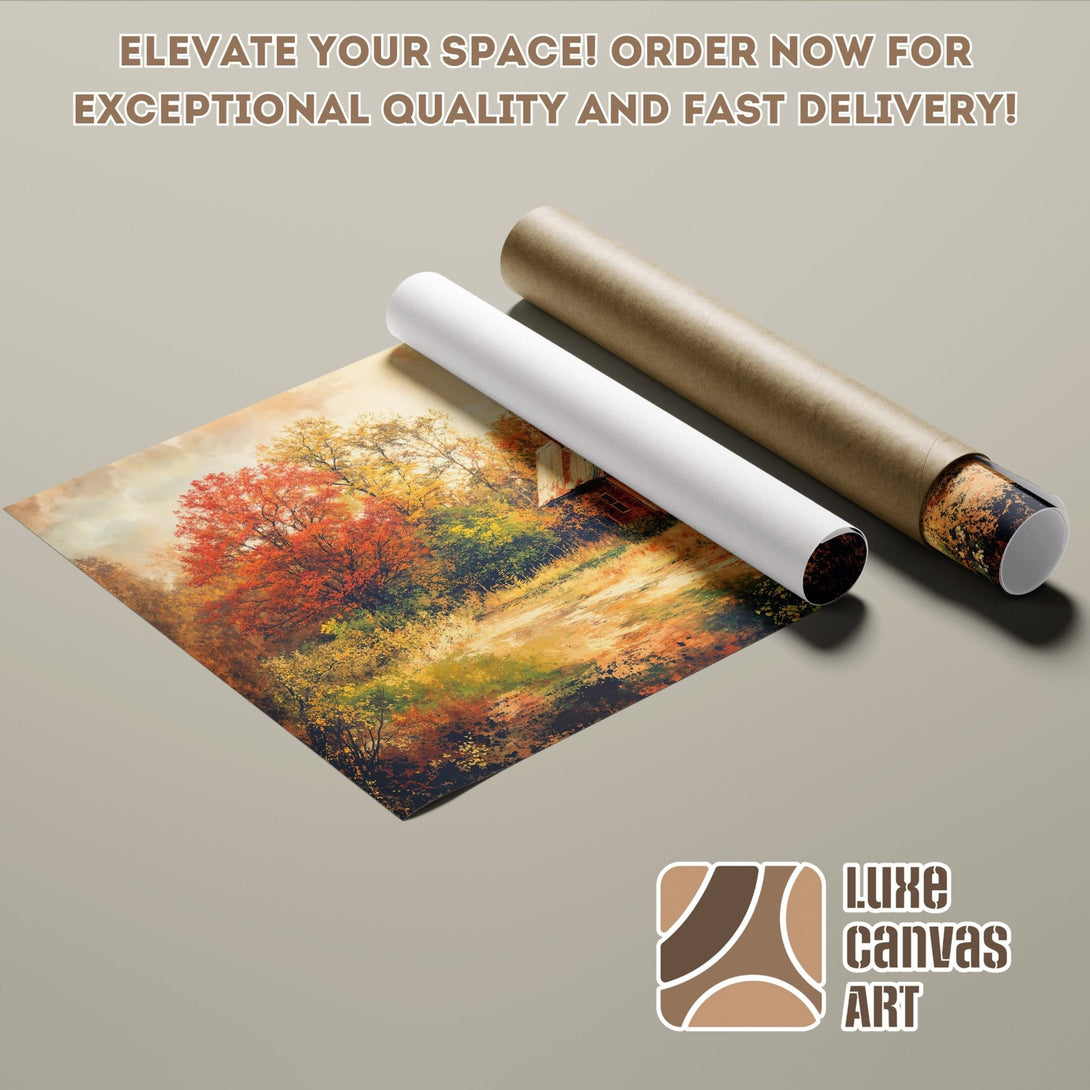 Poster Roll featuring an autumn landscape painting with warm, earthy tones.