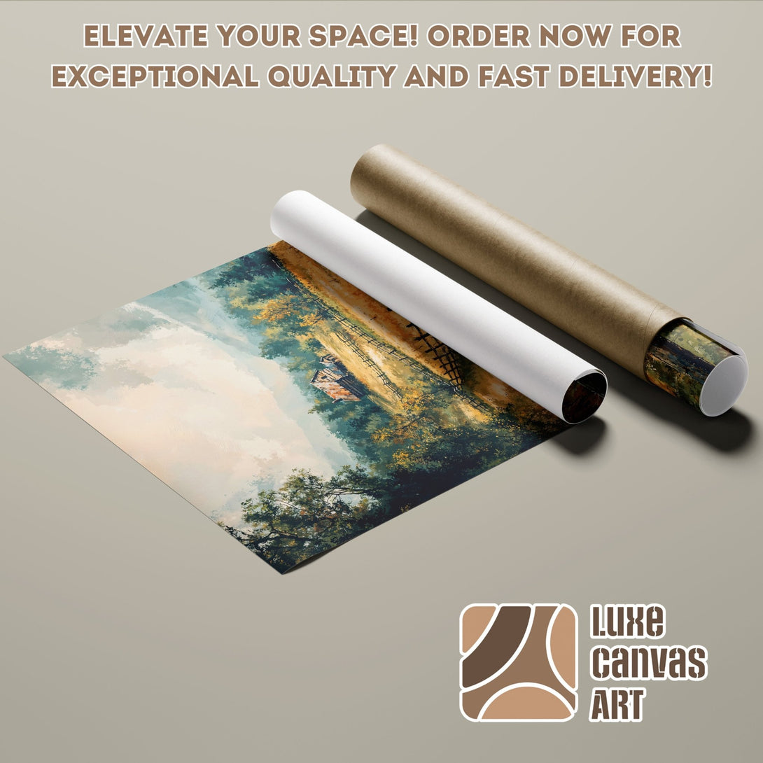 Poster Roll of a landscape painting in a painterly style with a warm, earthy color palette. Order yours today!